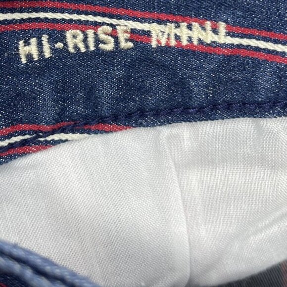 American Eagle Denim Jean Mini Skirt Womens Size 4 Red Blue Stripe High Rise - Picture 8 of 9